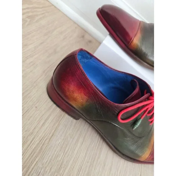 Paul Parkman Cap toe Multicolor Burnish Leather Oxford Dress Shoes 43 9.5 10 - Picture 3 of 12